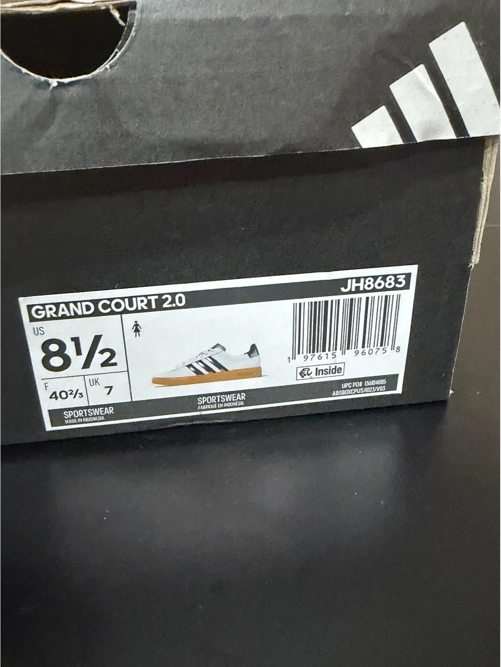 Size 8.5 - Adidas Women’s Grand Court 2.0 “White Iron Metallic Black”